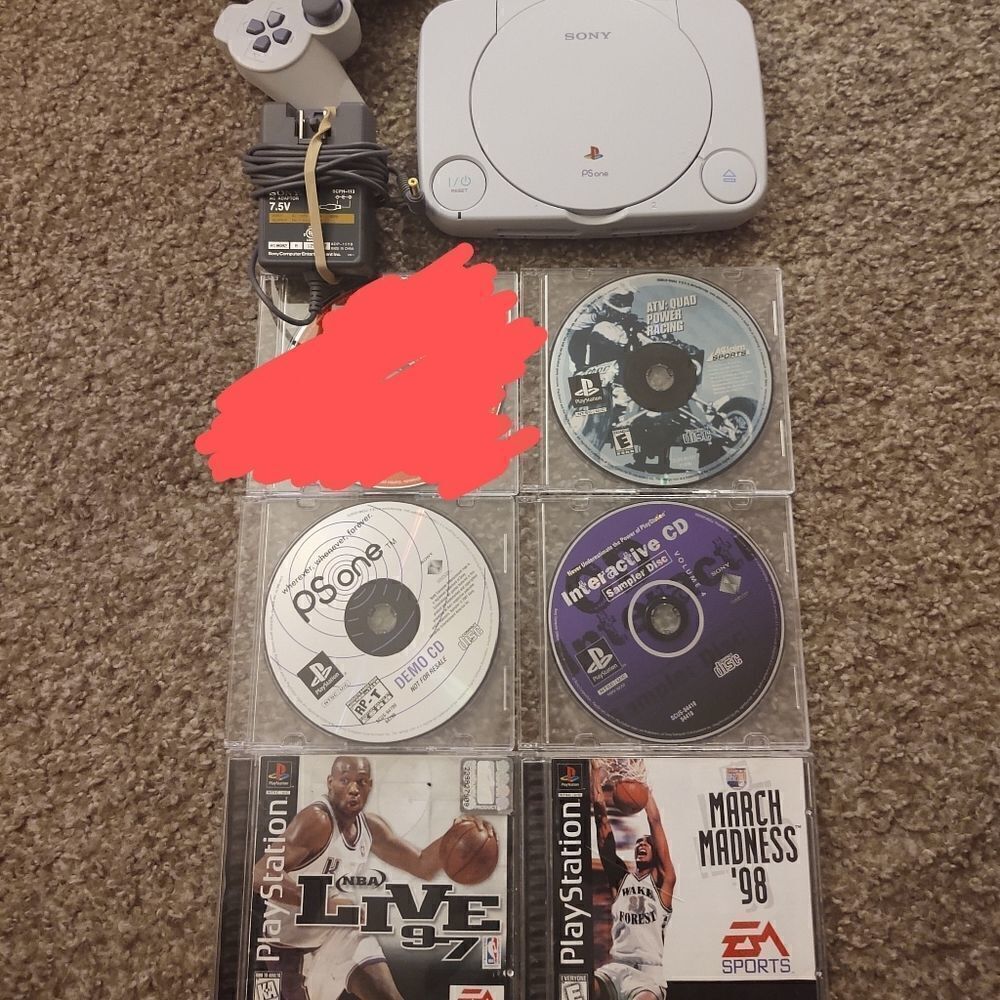 PS One Slim Console With Five Games, PRE-OWNED